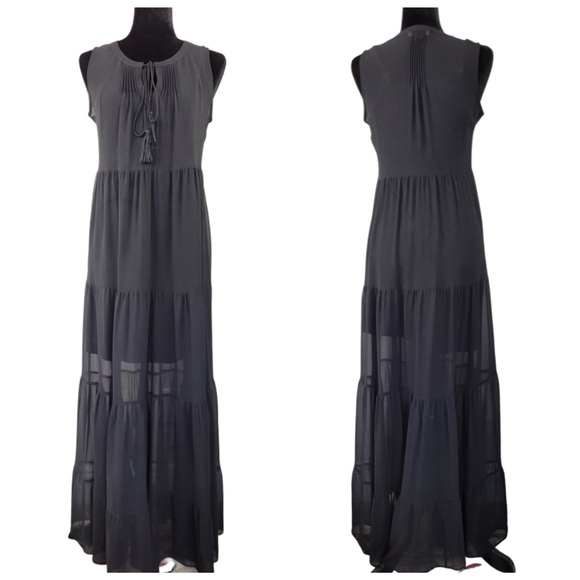 Calvin Klein Woman’s Black Sleeveless Semi Sheer Chiffon Maxi dress size 4 - Picture 1 of 11